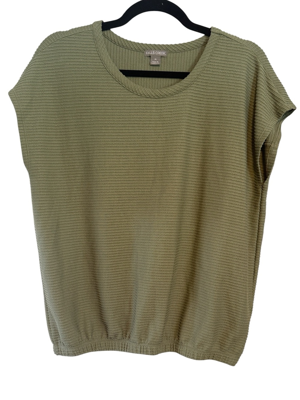 Falls Creek Army Green Ribbed Textured Short Sleeve Top
